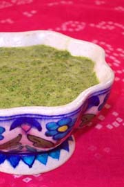 Cilantro Green Chutney Indian recipe. Beyond Wonderful International Home Chef, India, Leela Manilal.
