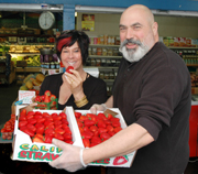 Barbara Adams and Dan Avakian at Dan's Produce Market in Alameda, CA. 
