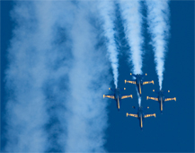 Blue Angels U.S. Navel air team performing a percision maneuver.