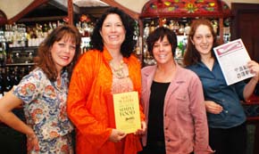 Marguerita Castanera, Karen West, Barbara Adams, and Hannah Doughri at the Cooks with Books with Alice Waters event at the Boulevard restaurant in San Francisco, CA.