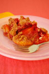 Crisp fruit pan dessert recipe using peaches and raspberries