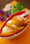Mangos Diablo flaming dessert recipe.