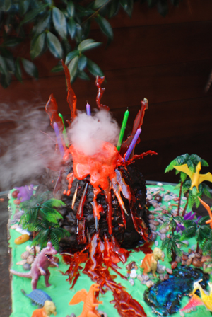 The Amazing Erupting Volcano Cake recipe. Great birthday party cake for kids 