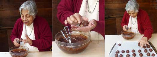 Leela Manilal making chocolate-Kahlua truffles.