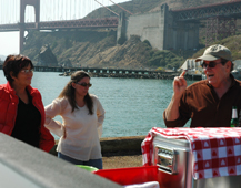Barbara, Wendy, and Perry Adams tailgating at the Blue Angels Fleet Week performance in San Francisco.