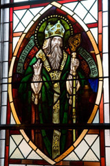 Stained glass window at O'Reilly's Holy Grail Irish restaurant in San Francisco, CA.