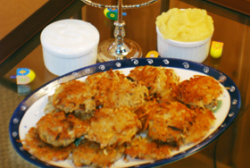 Golden potato latkes for Hanukkah celebrations. Get the recipe, tips, and how to's here at Beyond Wonderful. 