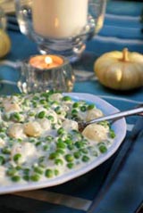 Peas and Onions in Cream Sauce recipe. Thanksgiving holiday feast dinner recipe.