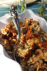 Chestnut-Sausage Stuffing recipe. Thanksgiving holiday feast dinner recipe.